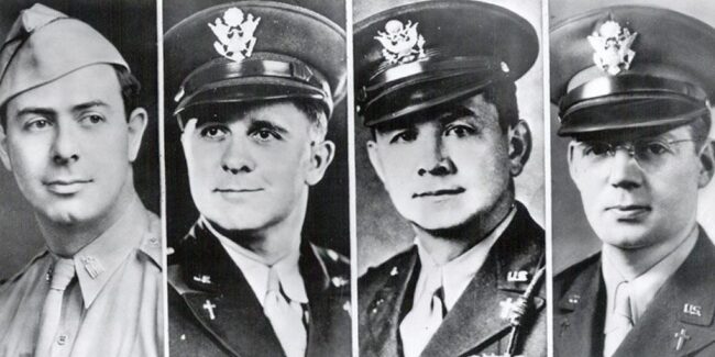 Four Chaplains Blog Photo Portraits of the Four Chaplains (L-R) Alexander Goode, Clark Poling, George Fox, and John Washington.