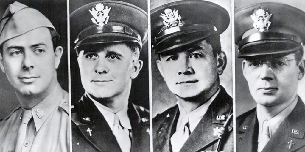 Four Chaplains Blog Photo Portraits of the Four Chaplains (L-R) Alexander Goode, Clark Poling, George Fox, and John Washington.